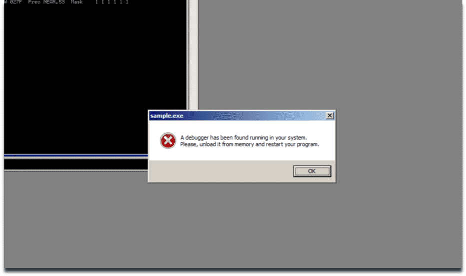 Sample Reacting in Presence of Debugger